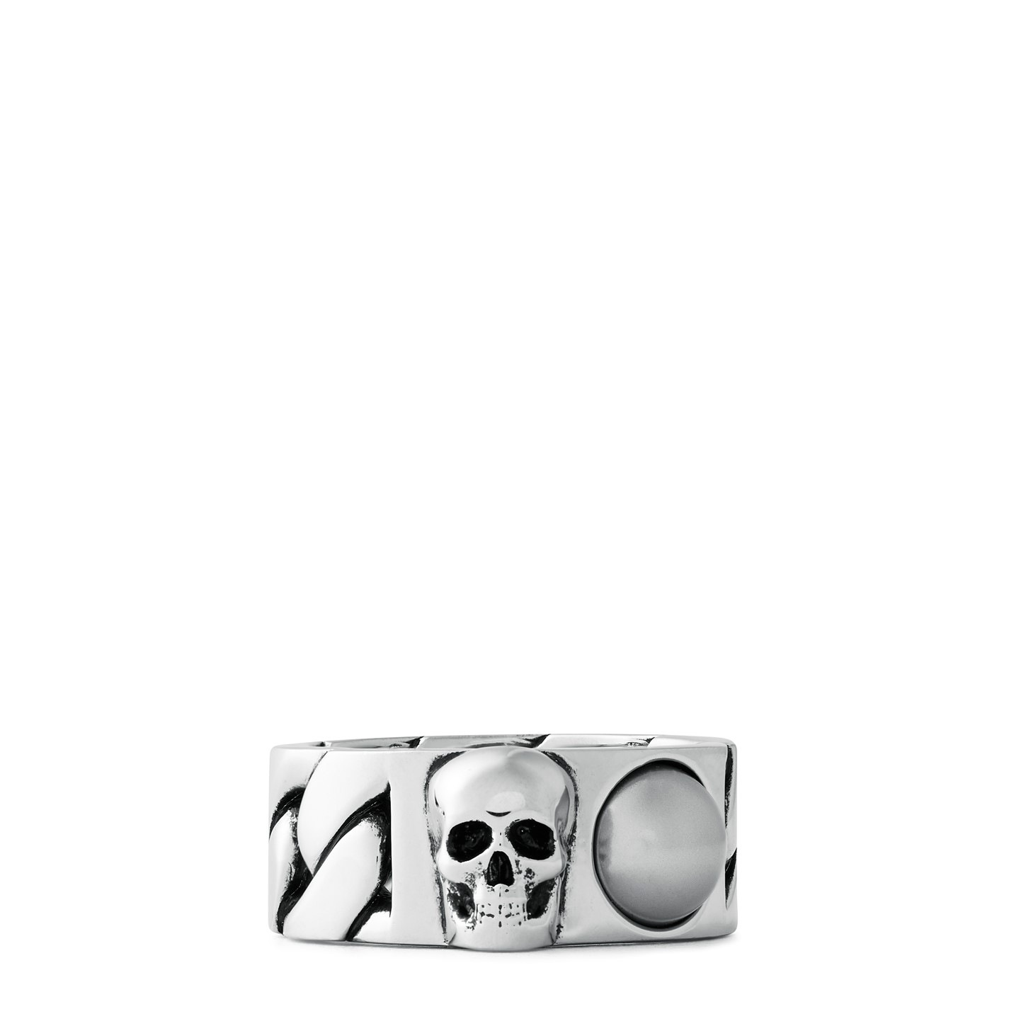 PEARL AND SKULL CHAIN RING - 1