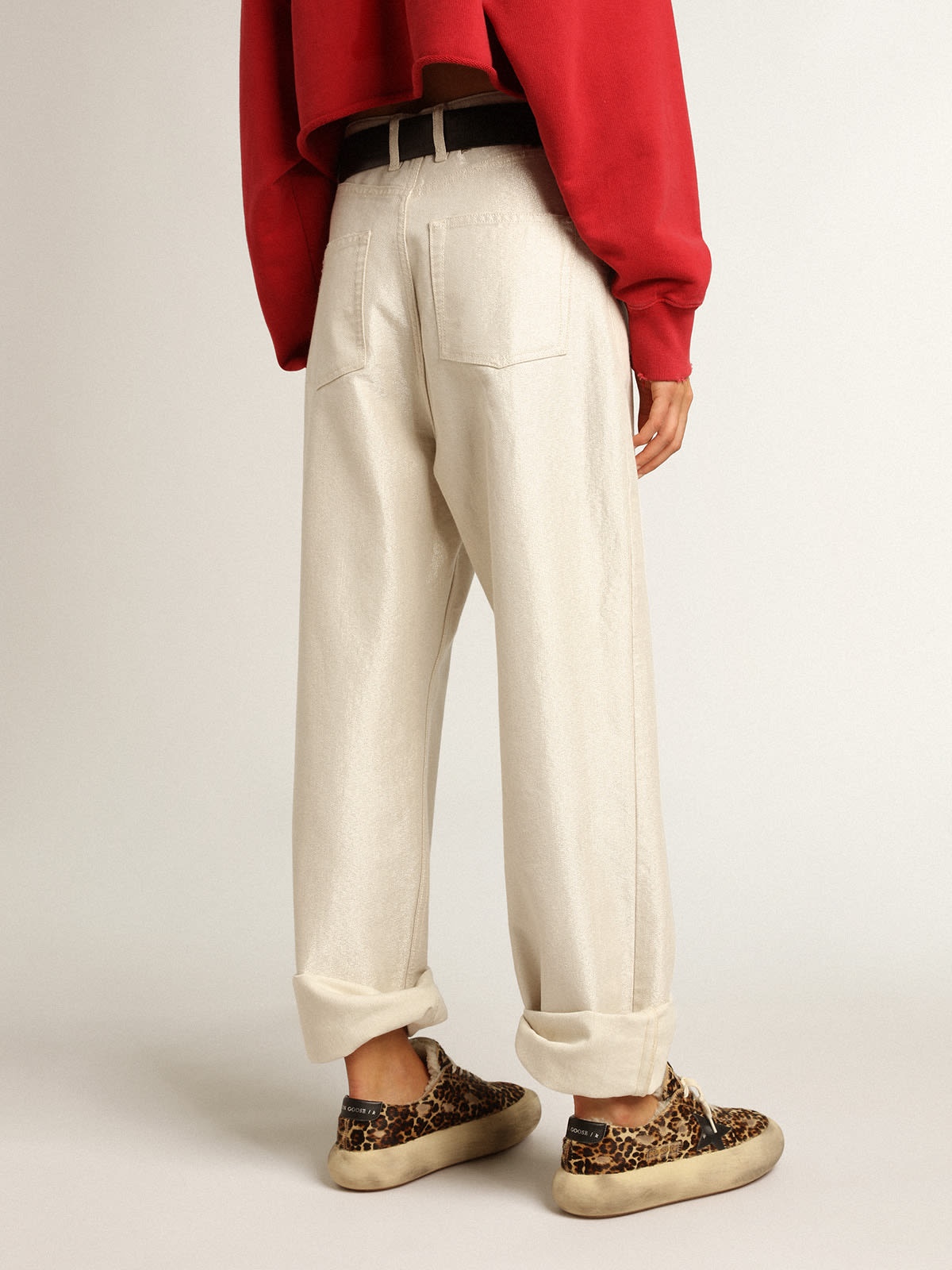 Golden white denim pants - 4