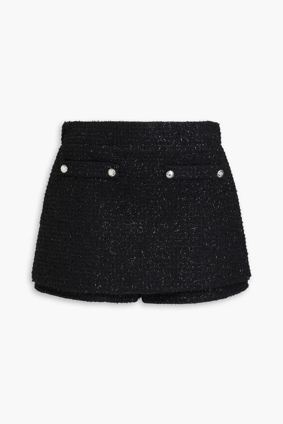 Skirt-effect metallic cotton-blend bouclé-tweed shorts - 1