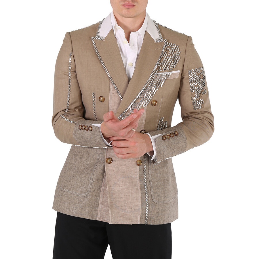 Burberry Men's Pecan Melange Crystal Embroidered Wool-blend Coat, Brand Size 52 (US Size 42) - 3