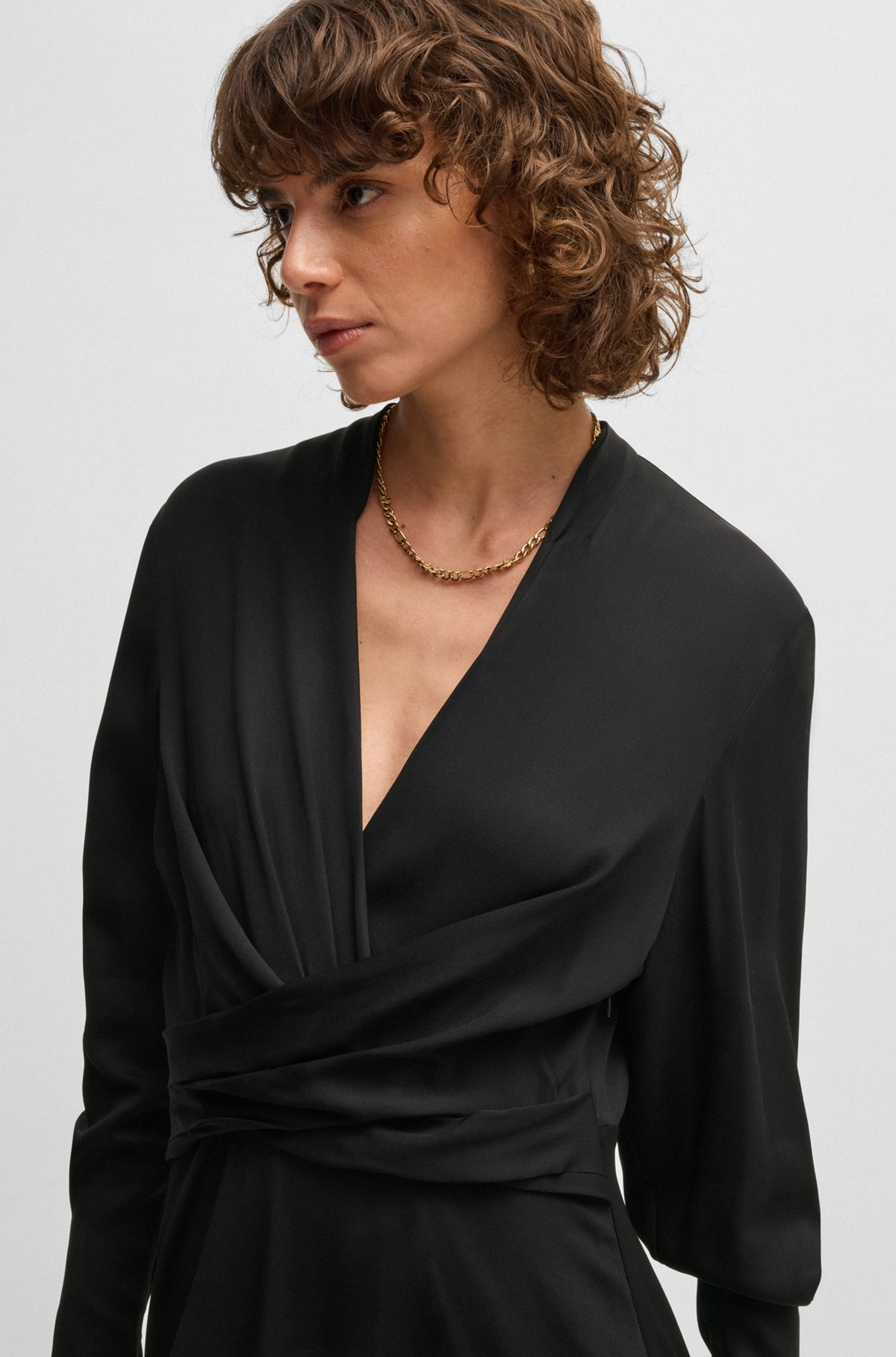 WRAP-FRONT DRESS WITH STAND COLLAR - 5