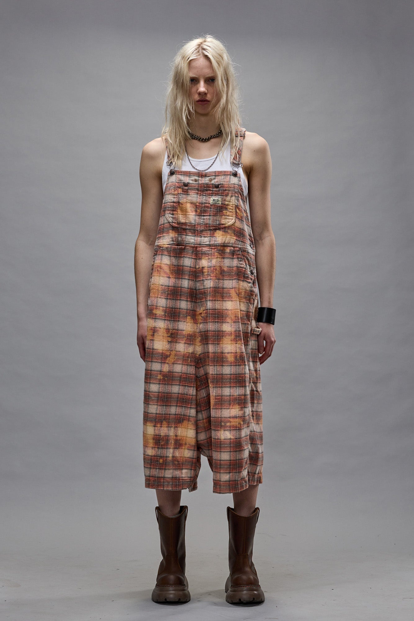 JUMBO OVERALL - BLEACHED ORANGE PLAID - 3