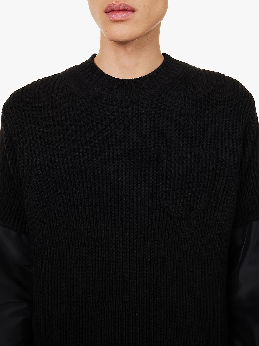 Crewneck contrast panels relaxed fit cotton-blend jumper - 5