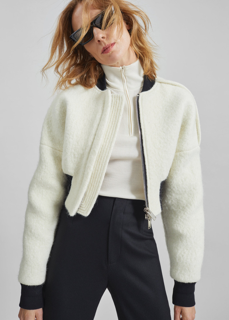 Dimaro Wool Cropped Bomber Jacket - Ivory 6