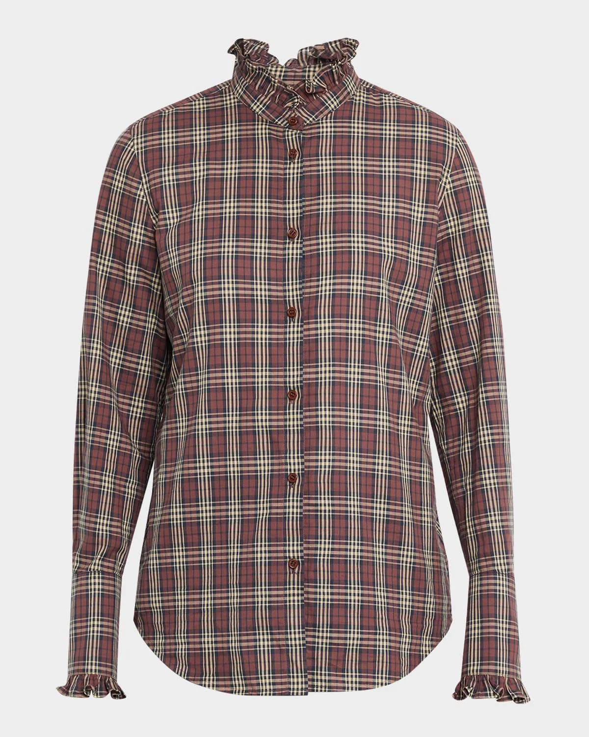Elio Ruffle-Trim Cotton Plaid Shirt - 1
