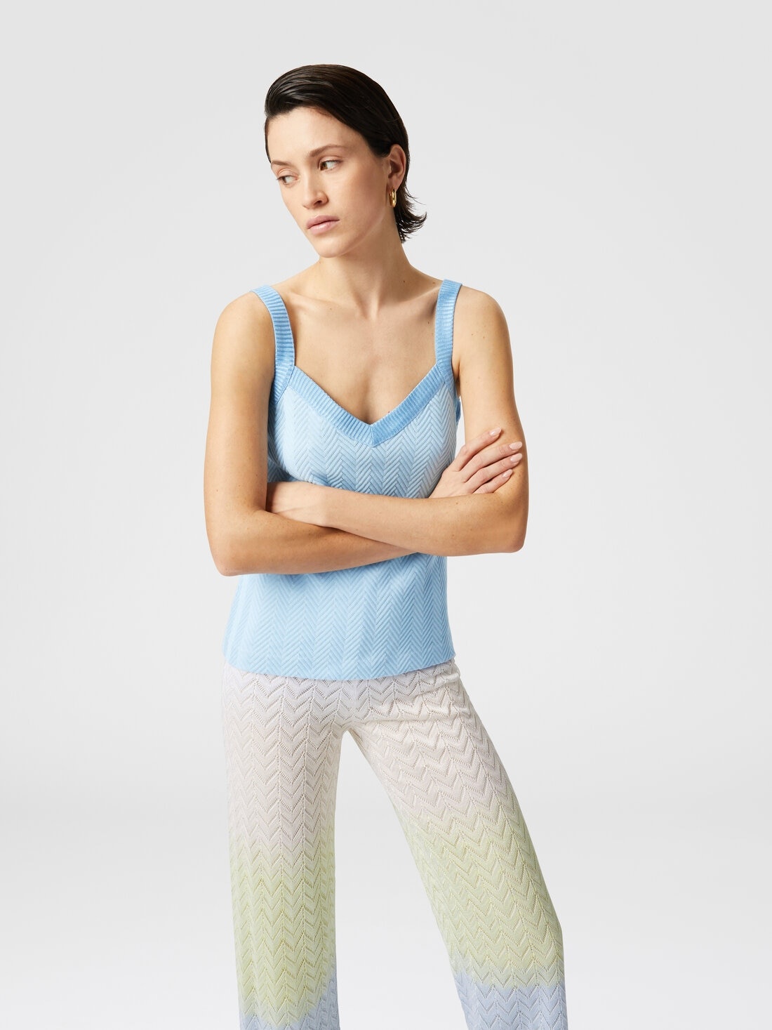 Tone-on-tone zigzag cotton and viscose tank tops - 4