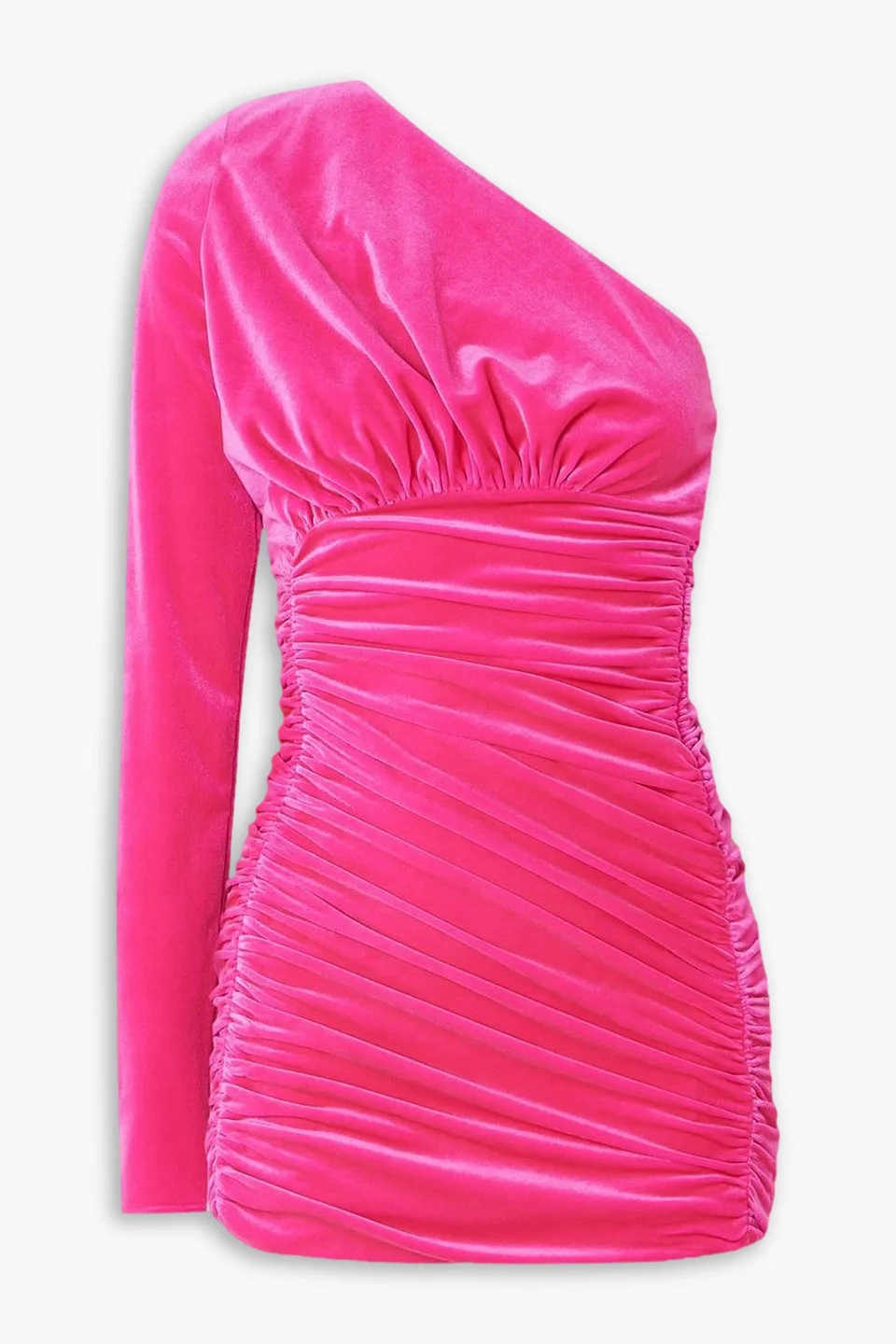 One-shoulder ruched stretch-velvet mini dress - 1