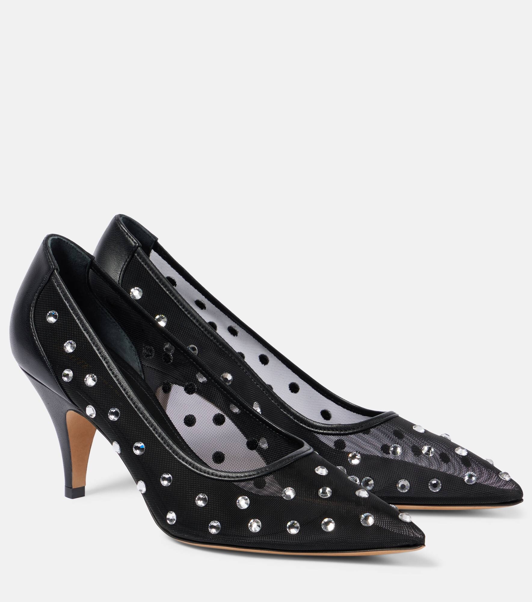 River embellished leather-trimmed pumps - 1