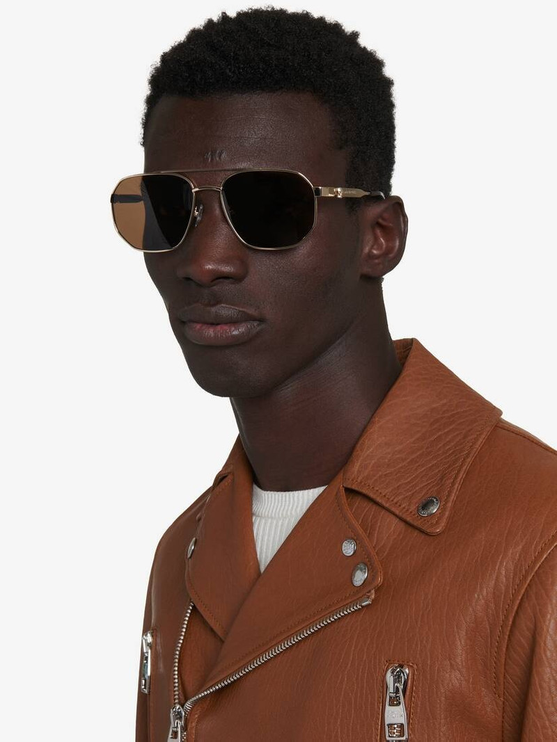 Alexander McQueen Men's Floating Skull Metal Caravan Sunglasses in Gold/brown outlook