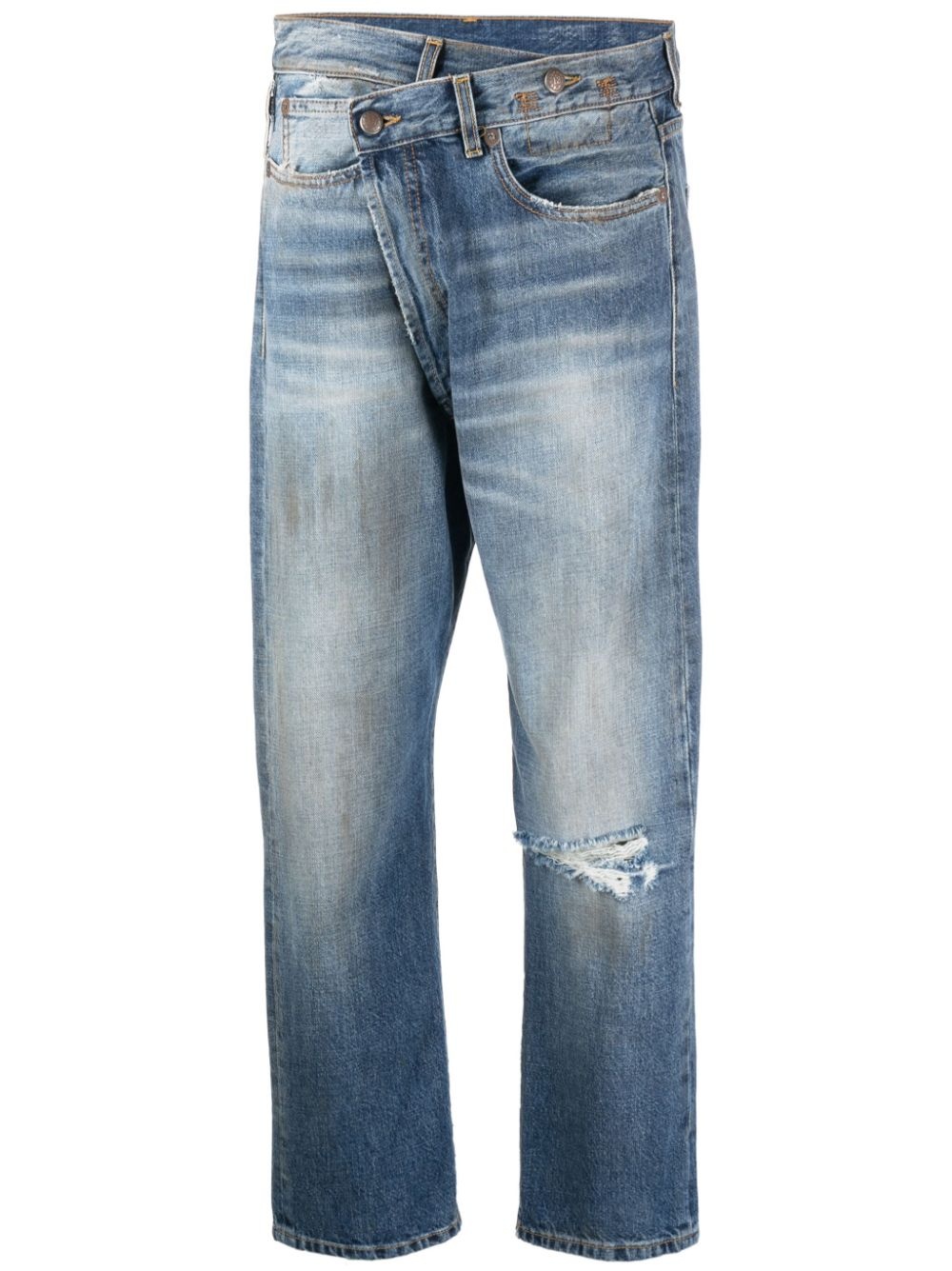 stonewashed asymmetric cropped jeans - 1