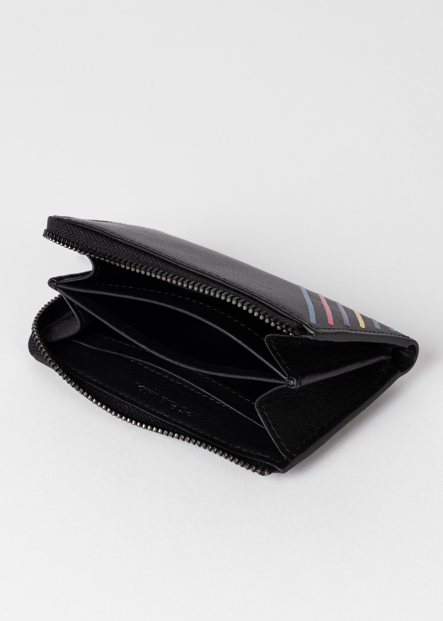 Black Leather 'Sports Stripe' Zip Pouch Wallet - 3