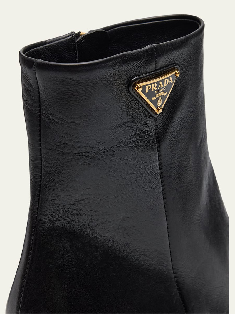 Prada Triangle Logo Leather Kitten-Heel Booties outlook