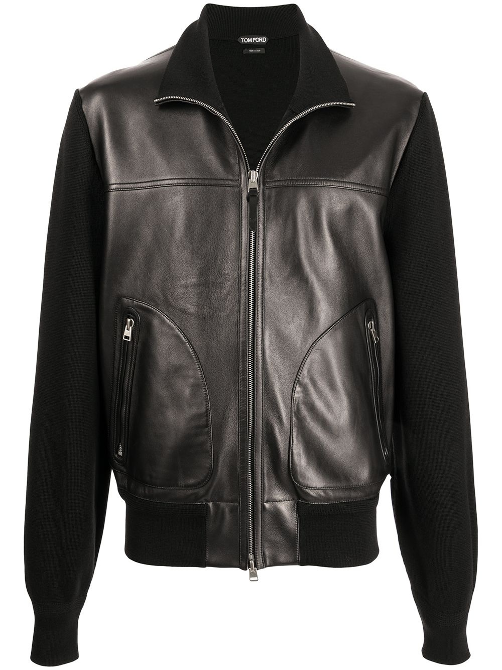 wool-panelled leather bomber jacket - 1