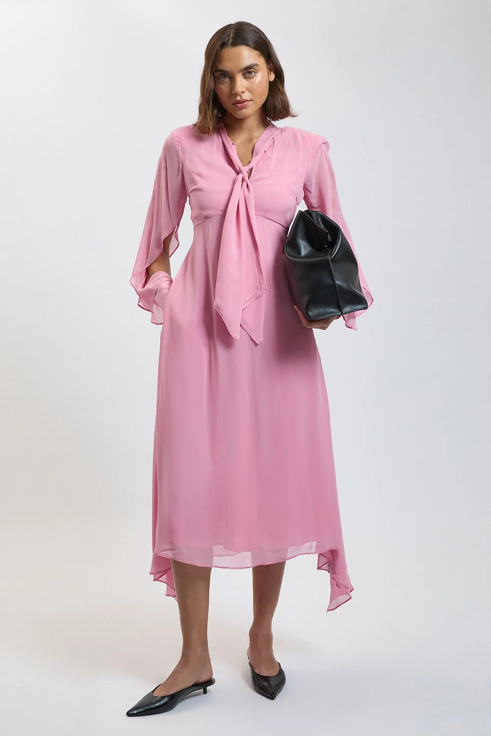 Viscose Georgette Sleeve Detail Midi Dress - 1