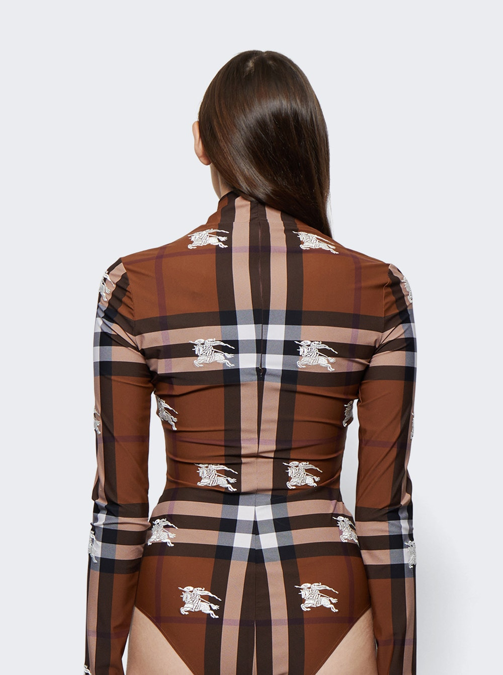 Embroidered Check Stretch Jersey Bodysuit Dark Birch Brown - 5