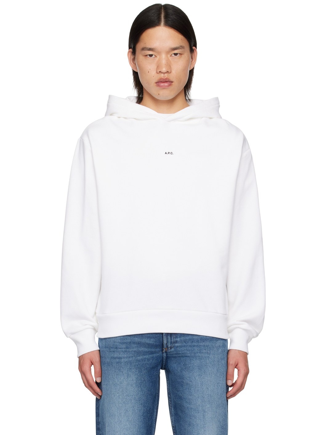 White Boxy Printed Micro Logo Hoodie - 1