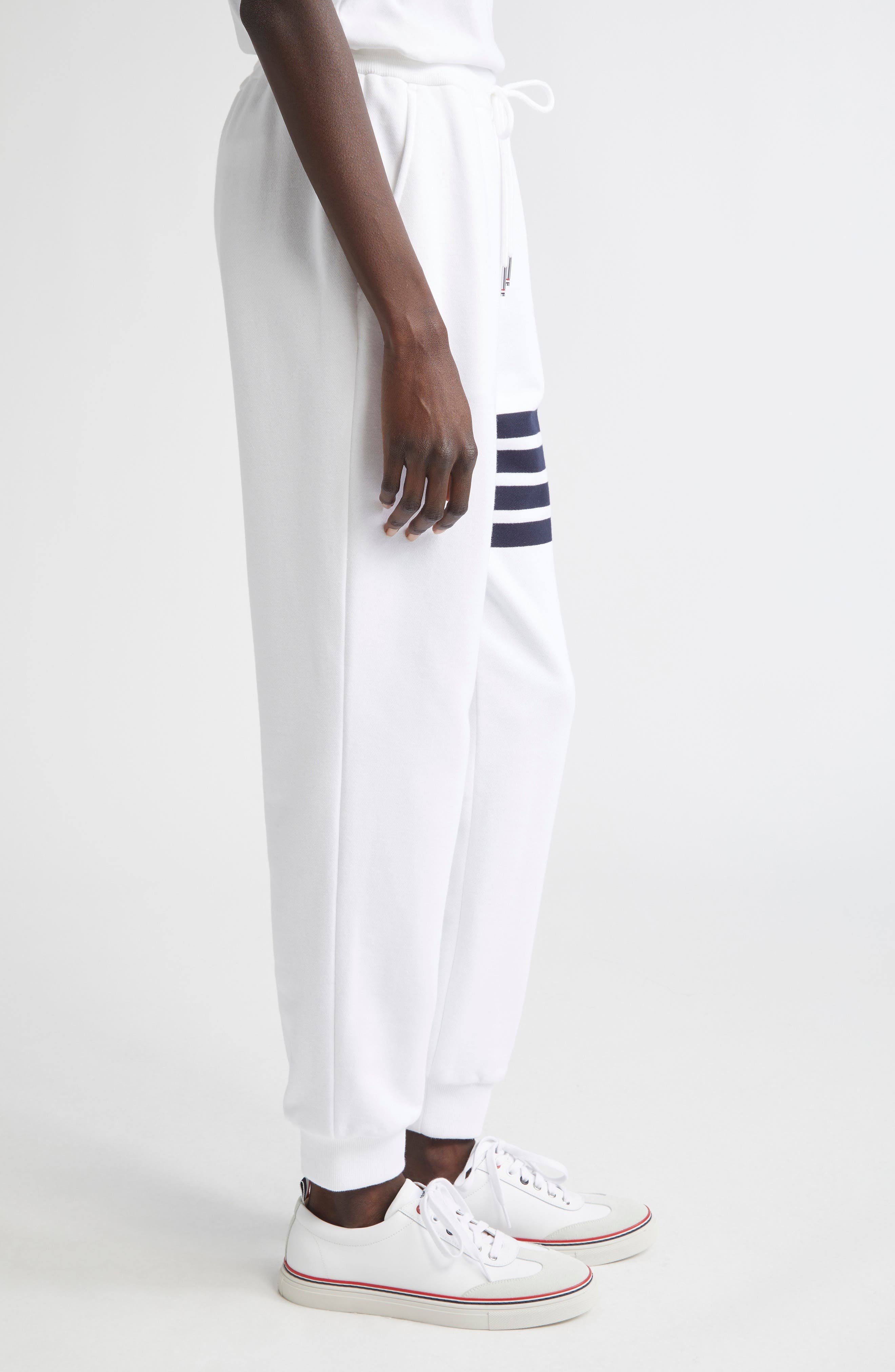 Thom Browne Classic 4-Bar Cotton French Terry Joggers in White /Navy at Nordstrom - 4