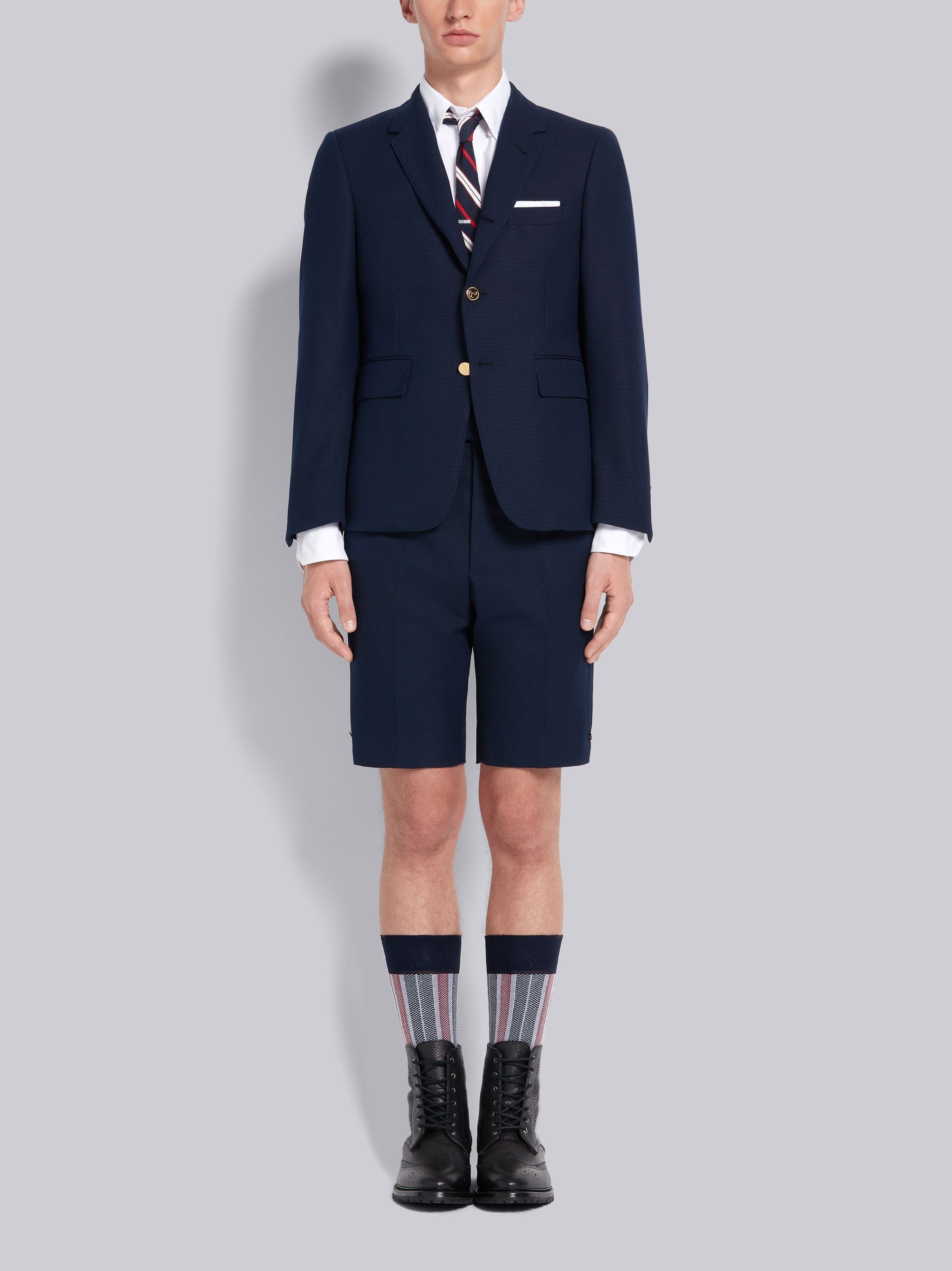 Navy Wool Hopsack School Uniform Weave Classic Short - 4
