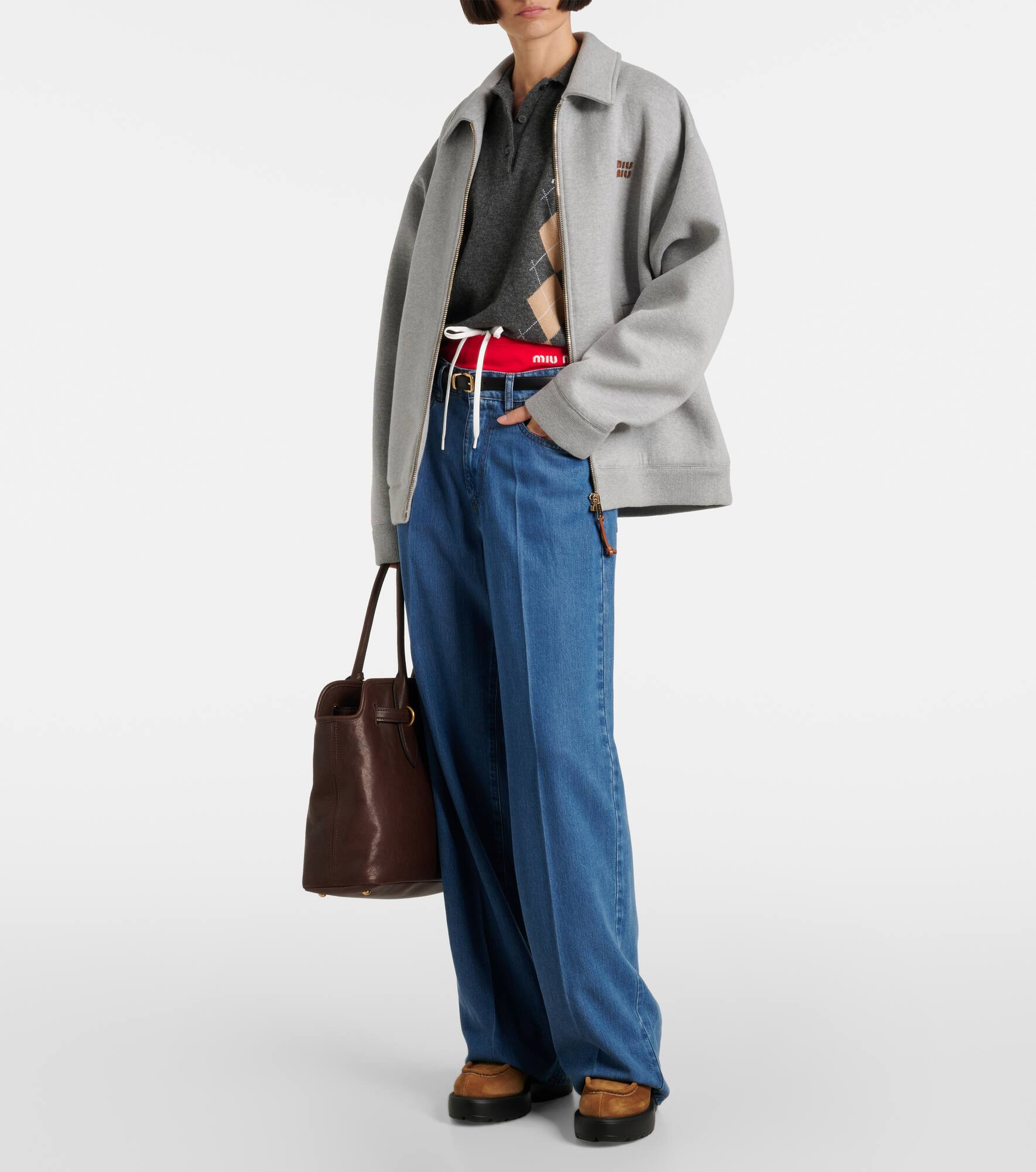 Chunky shearling-trimmed leather flats - 3
