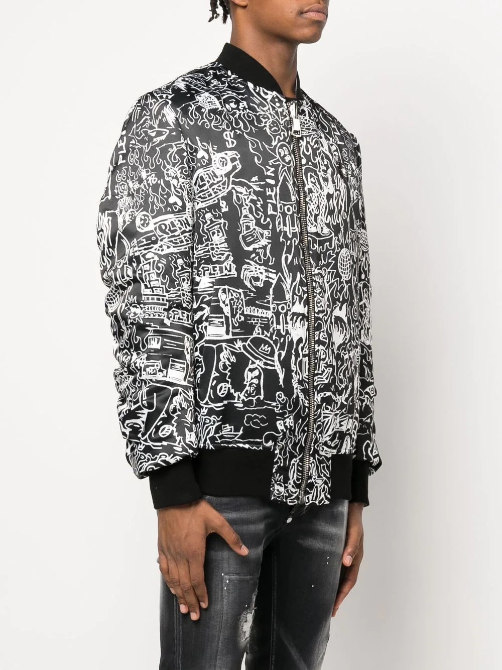 skull-print bomber jacket - 3