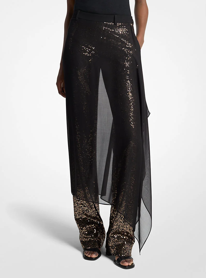 Embellished Tissue Wool Crepe and Silk Voile Veiled Trousers - 1