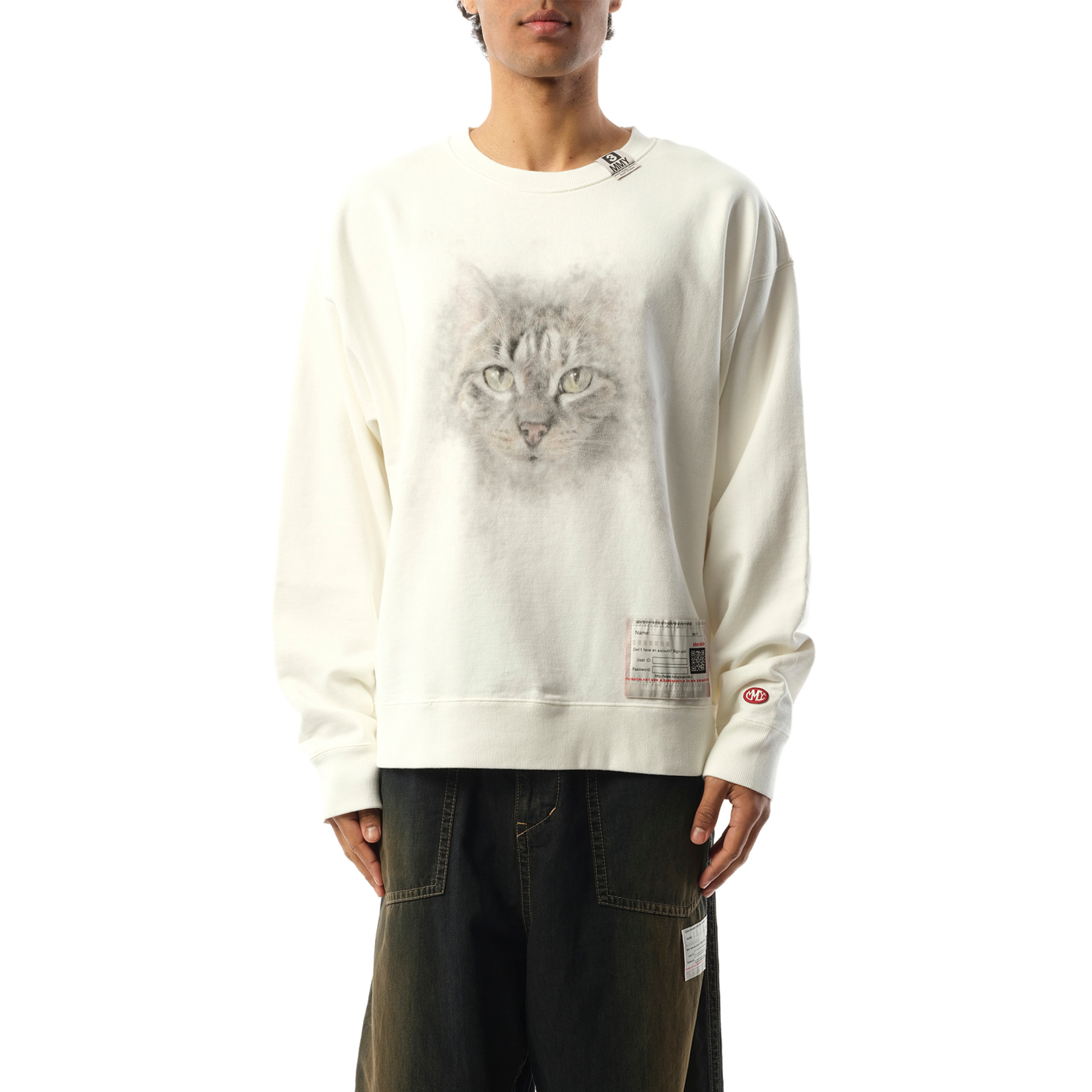 Cat Printed Pullover in White - 1