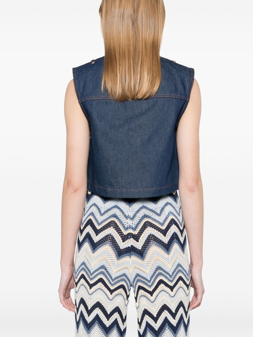 denim cropped gilet - 4