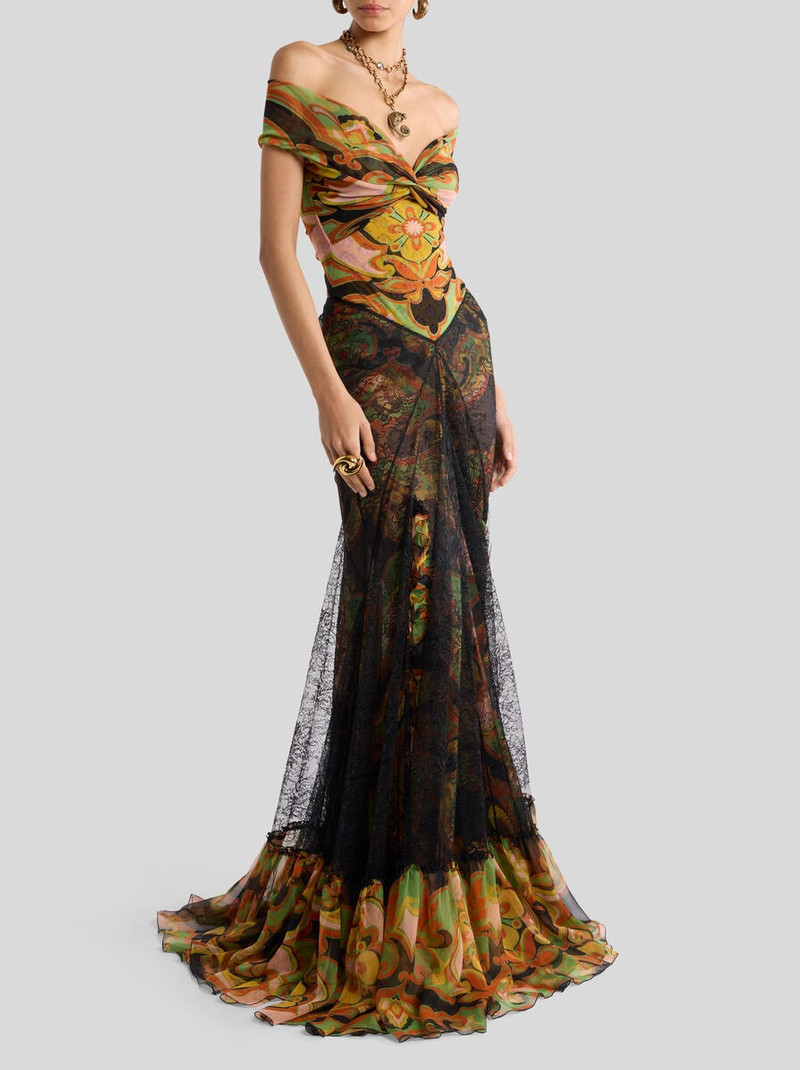 SILK MAXI SKIRT WITH LACE AND FLORAL MOTIF 4