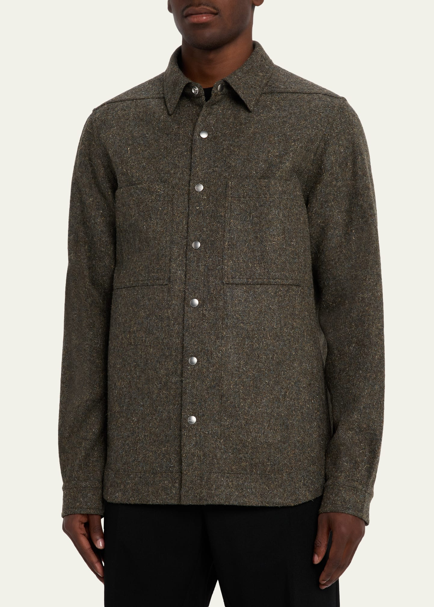 Men's Melange Wool Snap-Front Overshirt - 4