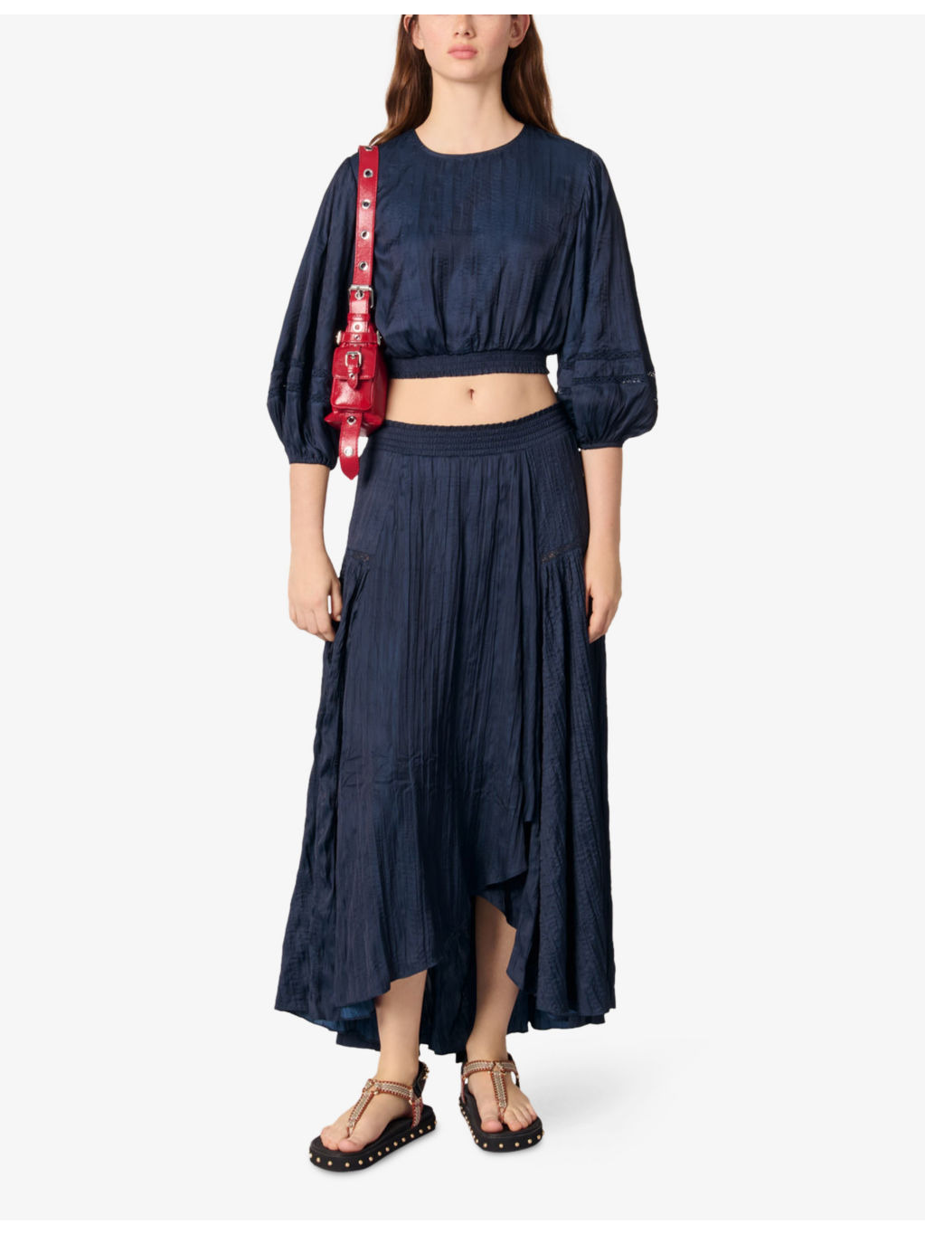 Pleated Asymmetric-Hem Woven Maxi Dress - 2