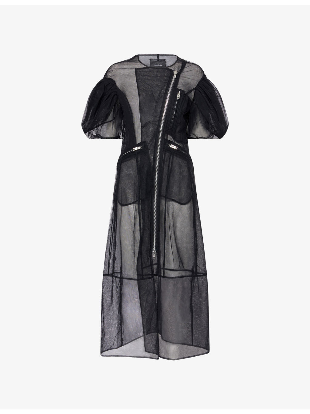 Sculpted Petal-Sleeve Sheer Tulle Knee-Length Dress - 1