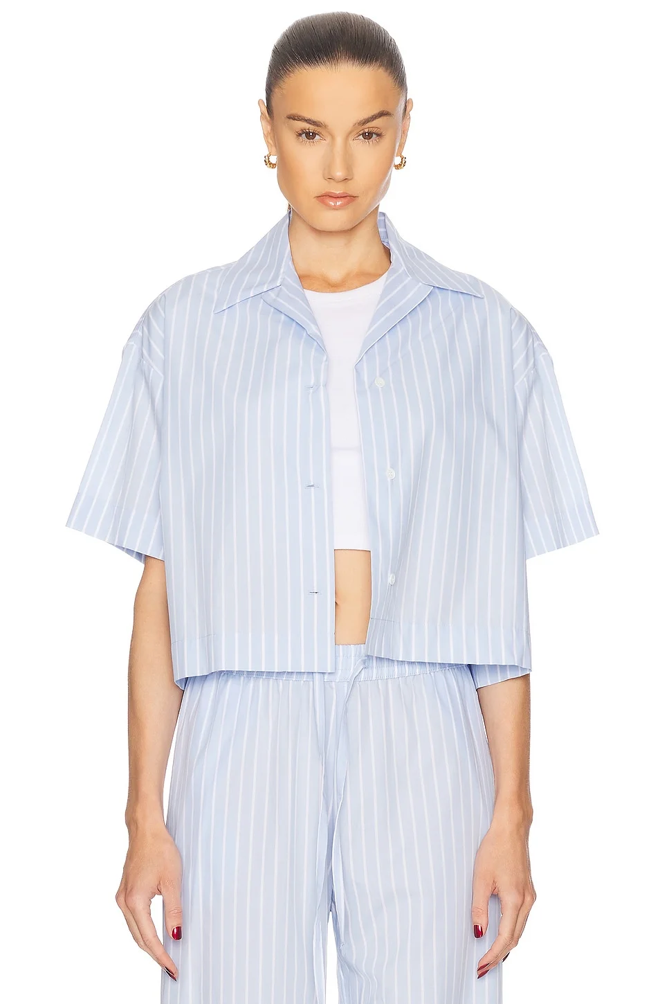 Poplin Cropped Short Sleeve Shirt - 1