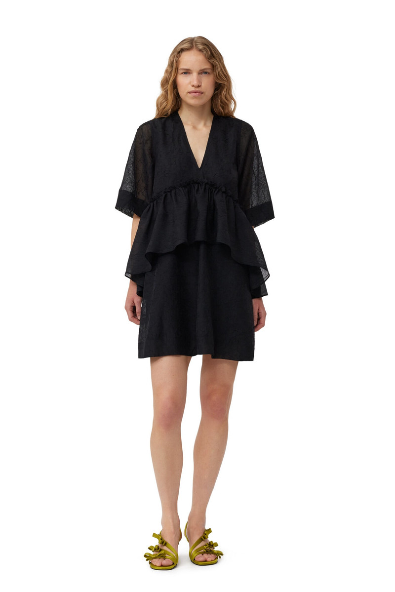 BLACK CRINKLED GEORGETTE FLOUNCE MINI DRESS 3