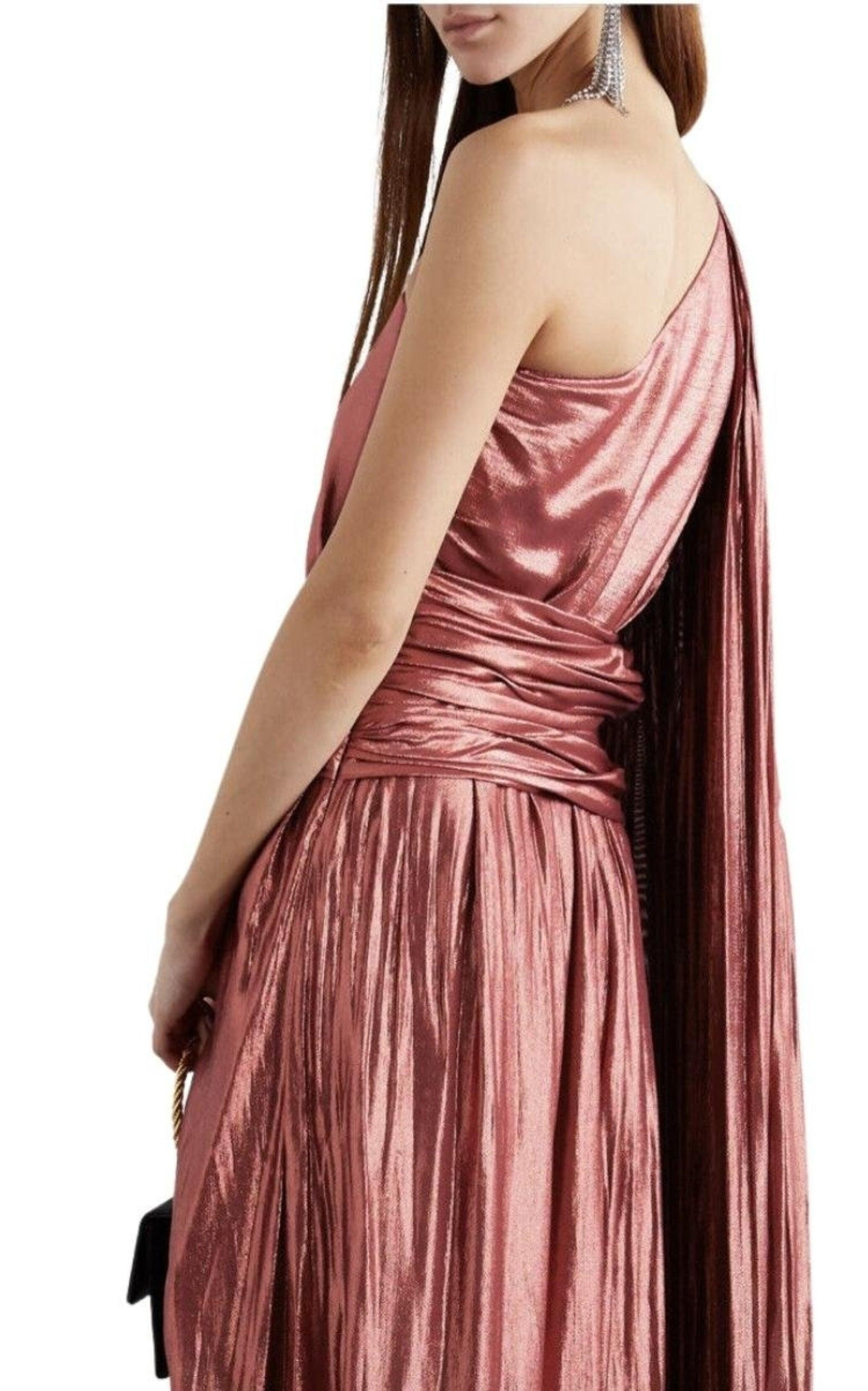 One Shoulder Asymmetric Lame Gown - 5
