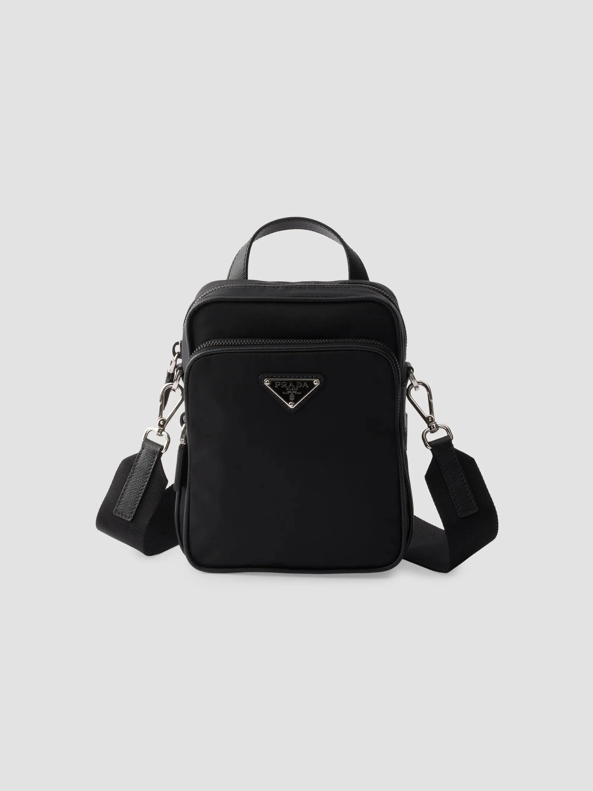 Men's Re-Nylon and Saffiano Leather Shoulder Bag - Black - 1