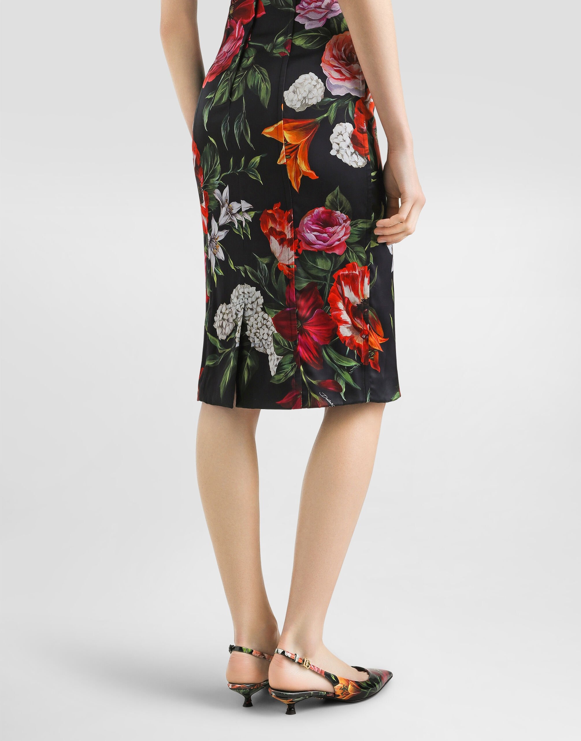 Flower-print satin dress - 5