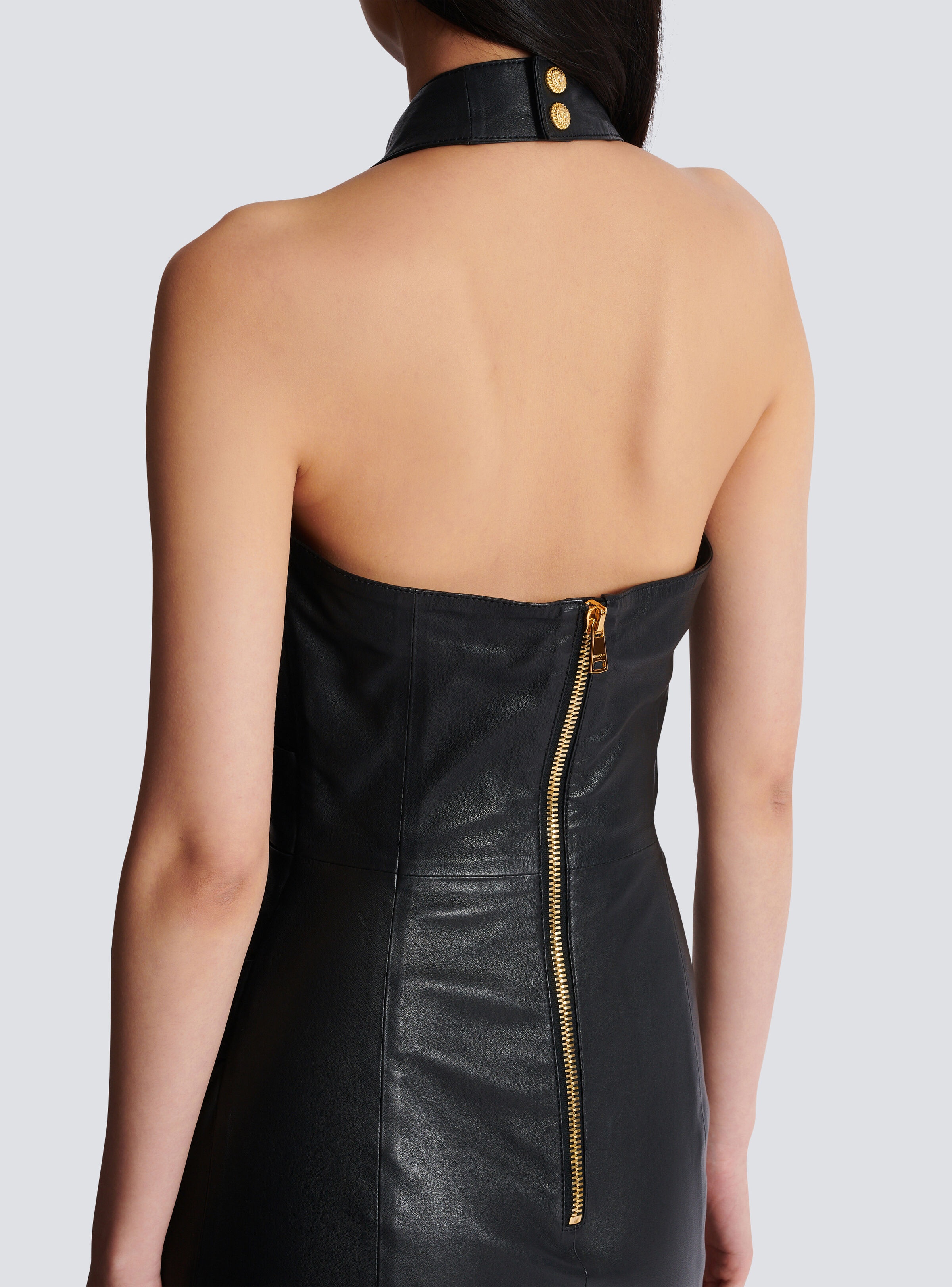 Short draped leather halterneck dress - 8