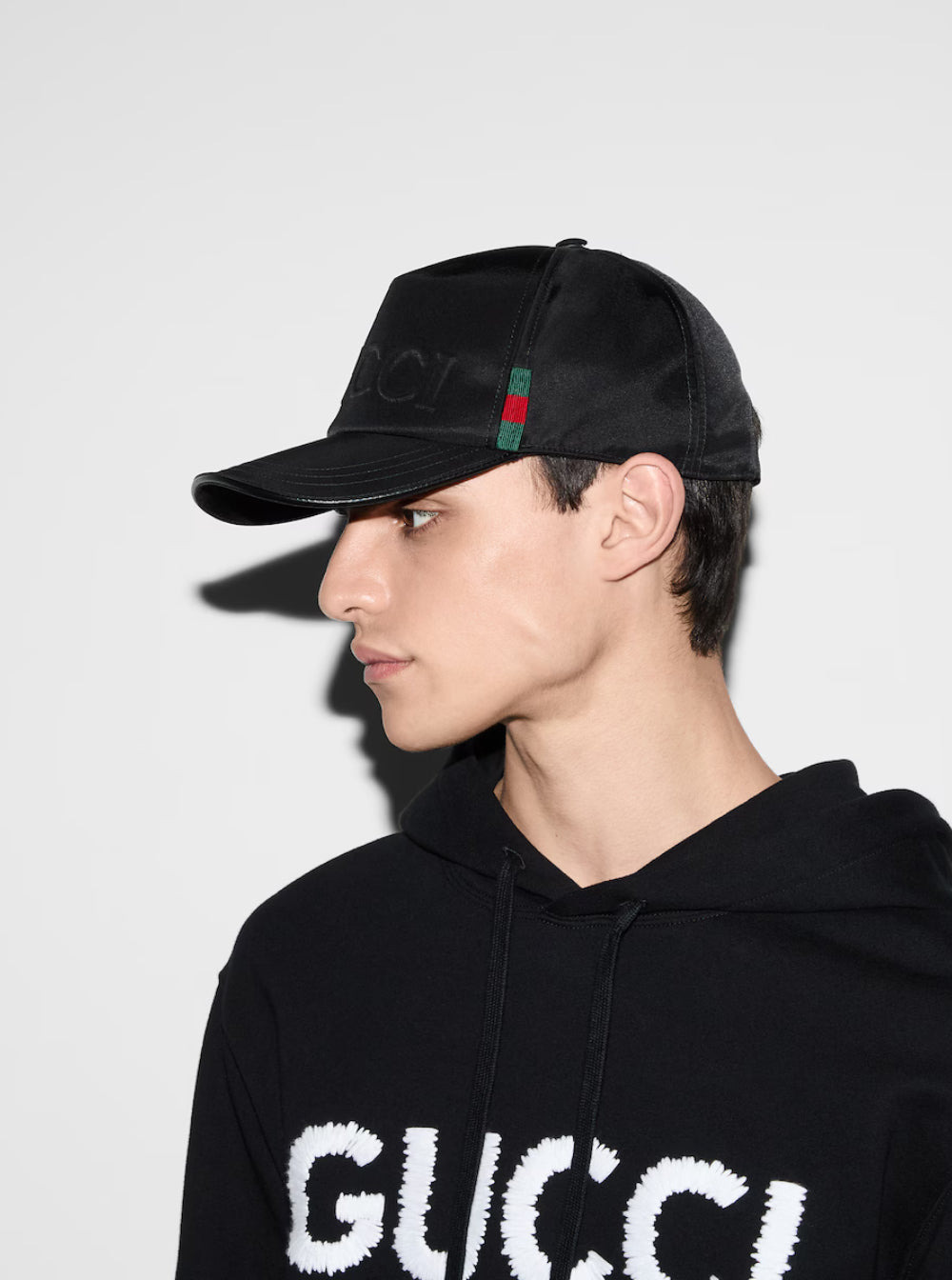 Gucci Women Black Cap With Logo On The Front And Web Detail In Tech Fabric Woman - 4