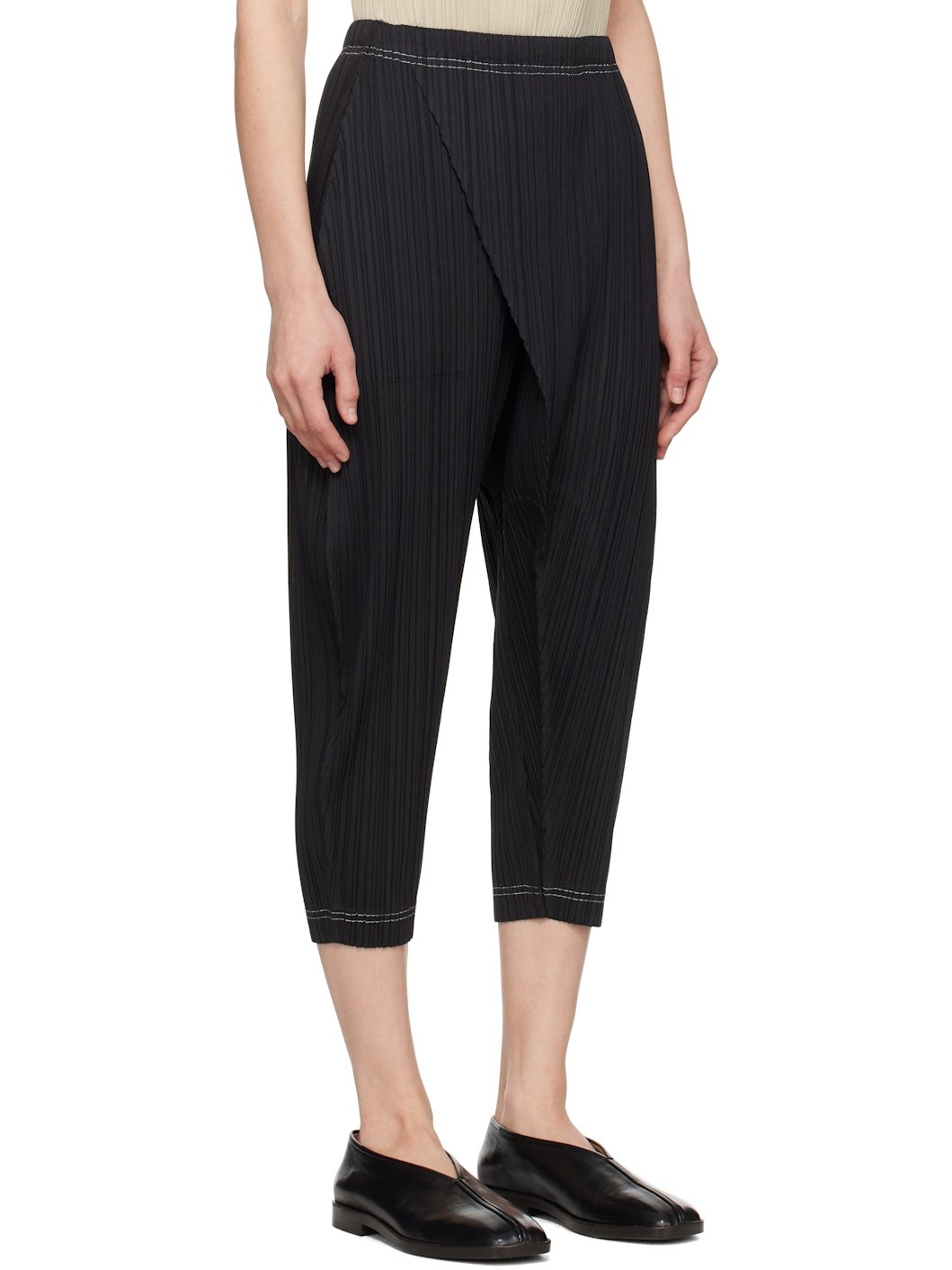 Black Ramie Pleats Trousers - 2
