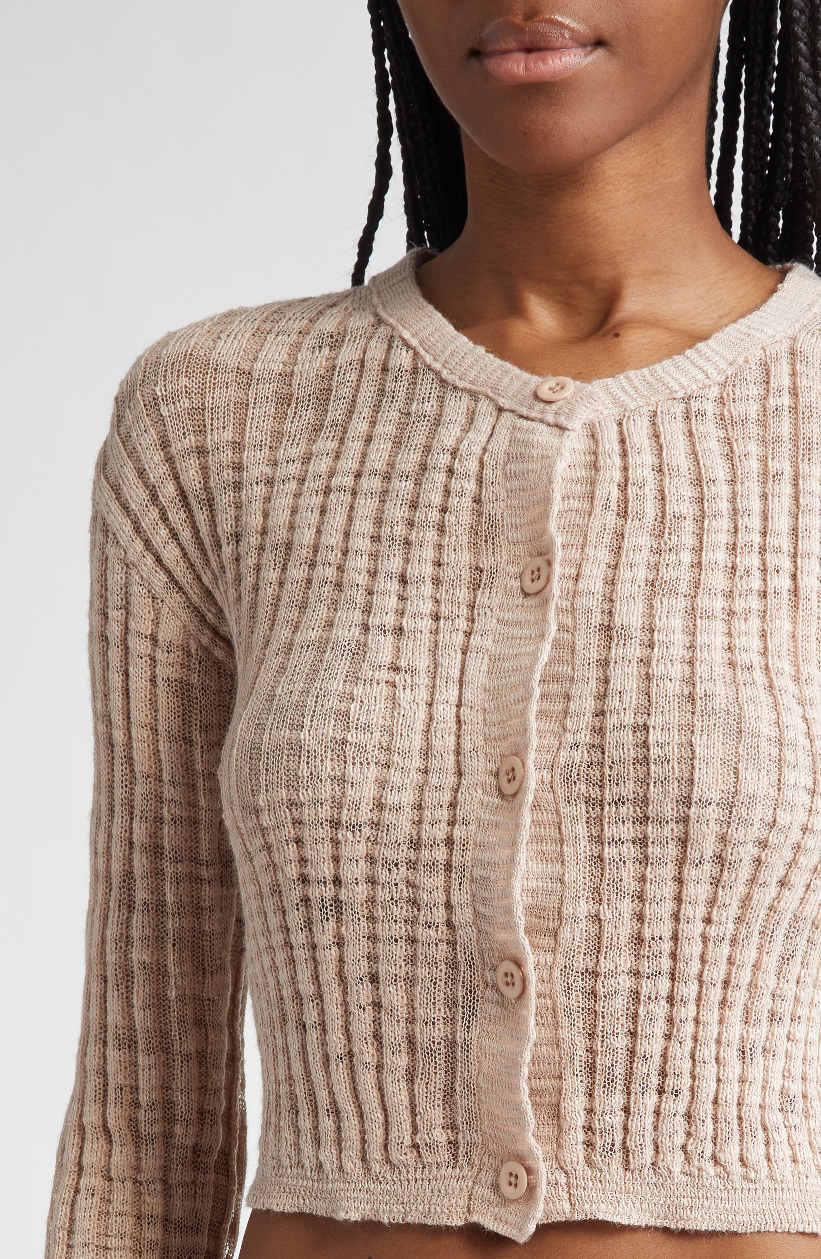 Acne Studios Kiko Rib Linen Blend Cardigan in Dusty Pink at Nordstrom - 5