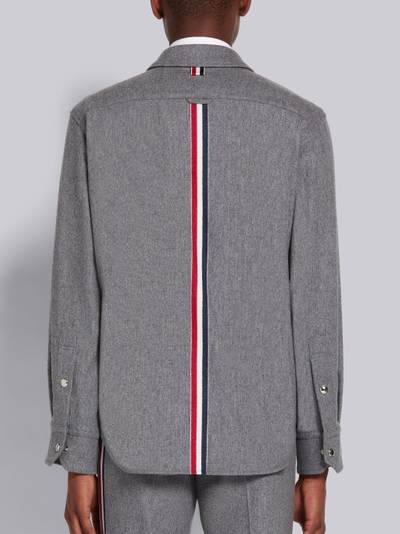 Thom Browne Medium Grey Lightweight Boiled Wool Engineered Stripe Snap Front Shirt Jacket outlook