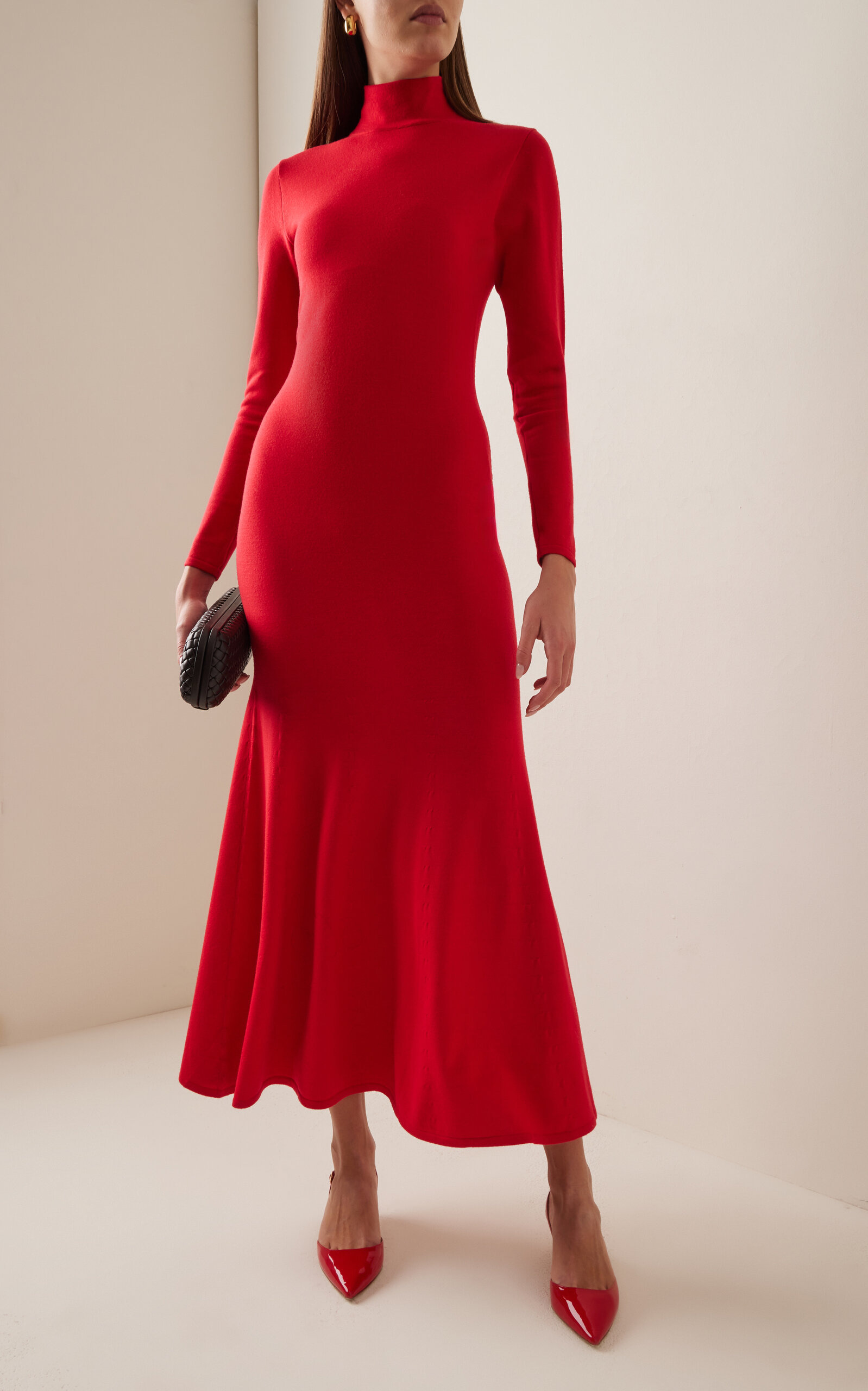 Turtleneck Virgin-Wool Midi Dress red - 3