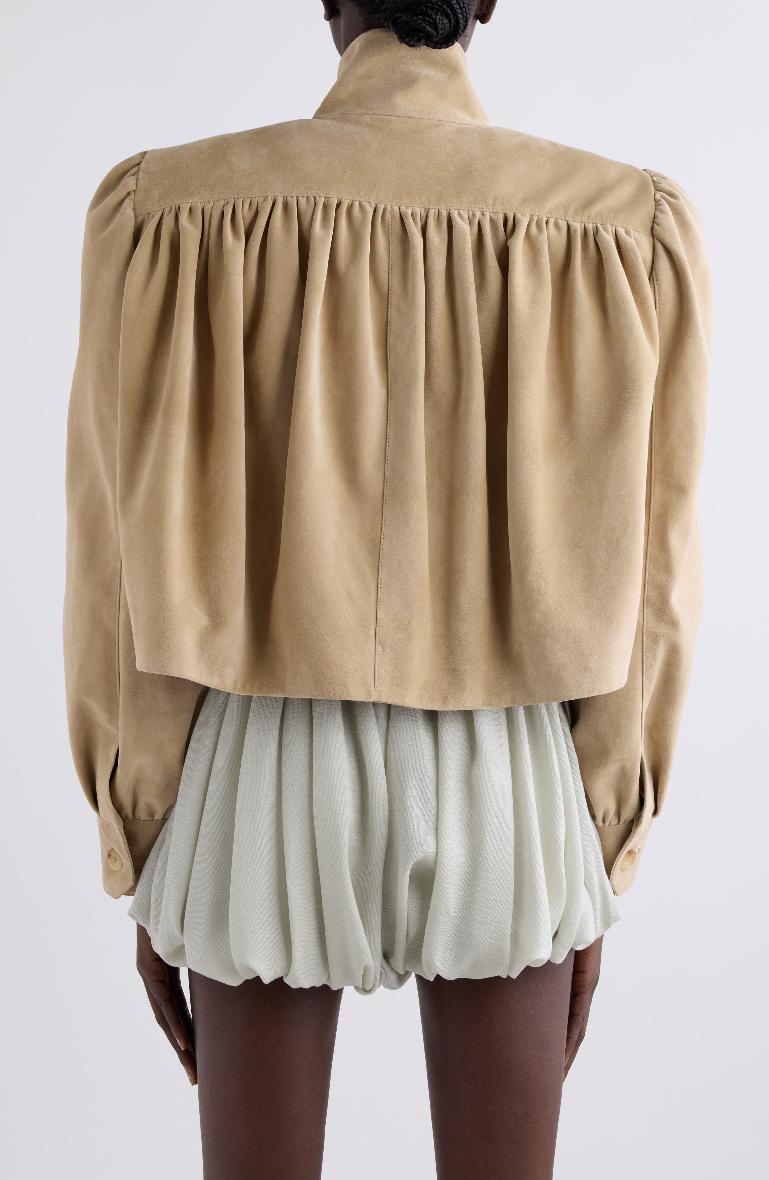Chloé Puff Shoulder Suede Crop Jacket in Blossom Beige at Nordstrom - 3