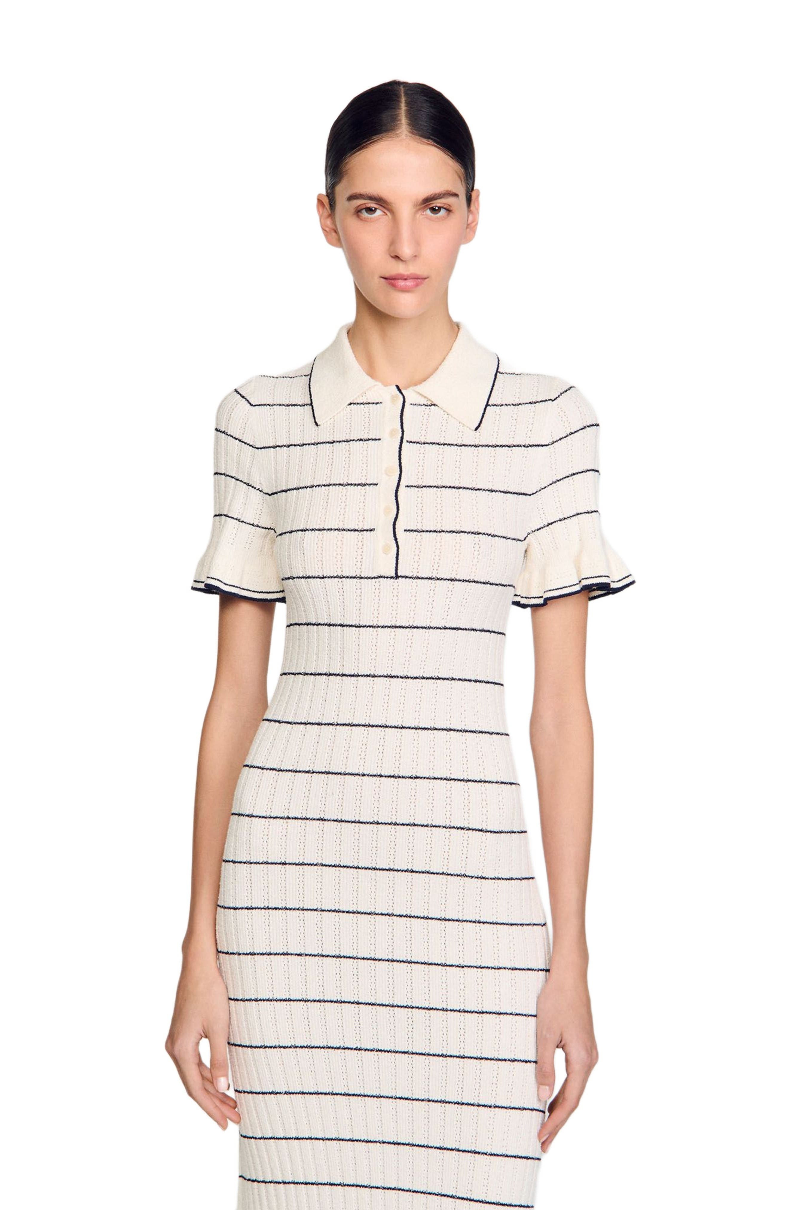 SANDRO Knitted maxi dress with polo neck in Ecru at Nordstrom - 3