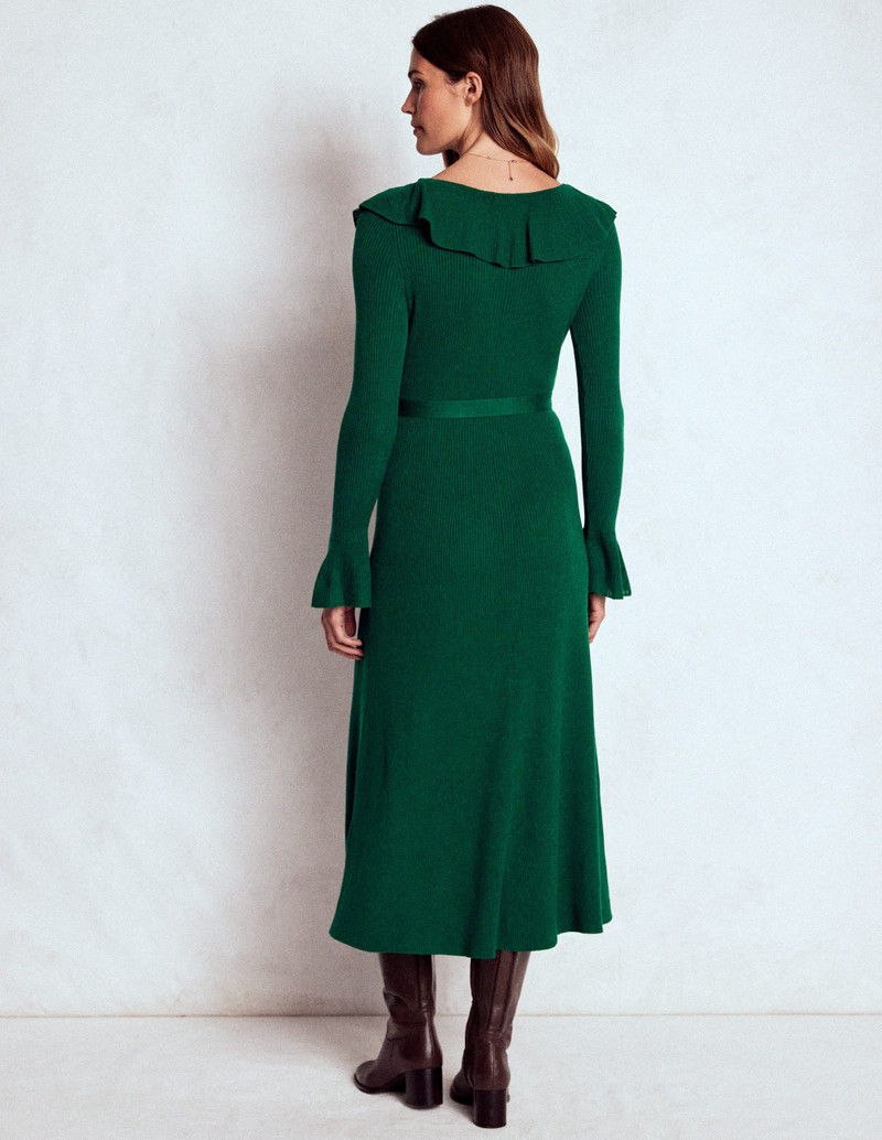 Ruffled Ribbed Dress-Emerald Night 5