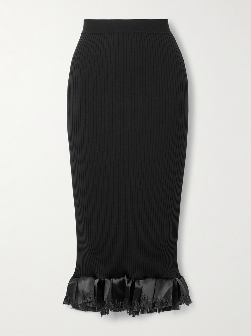 Riley Satin-trimmed Ribbed Wool-blend Skirt 1