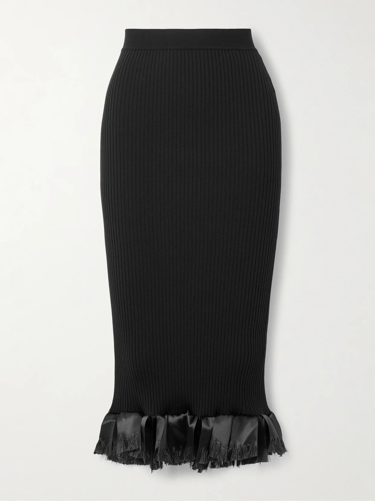 Riley Satin-trimmed Ribbed Wool-blend Skirt - 1