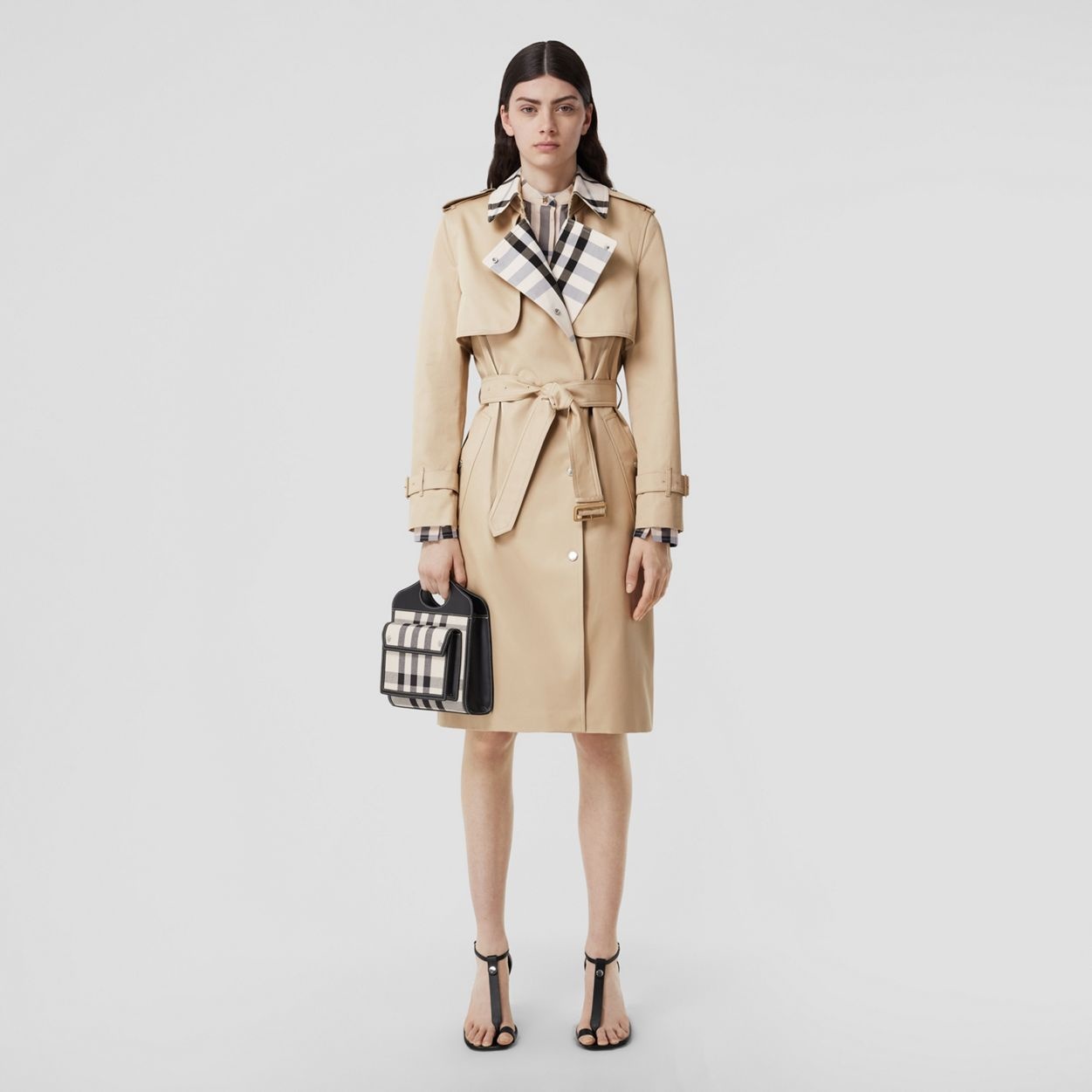 Check Panel Cotton Gabardine Trench Coat - 2
