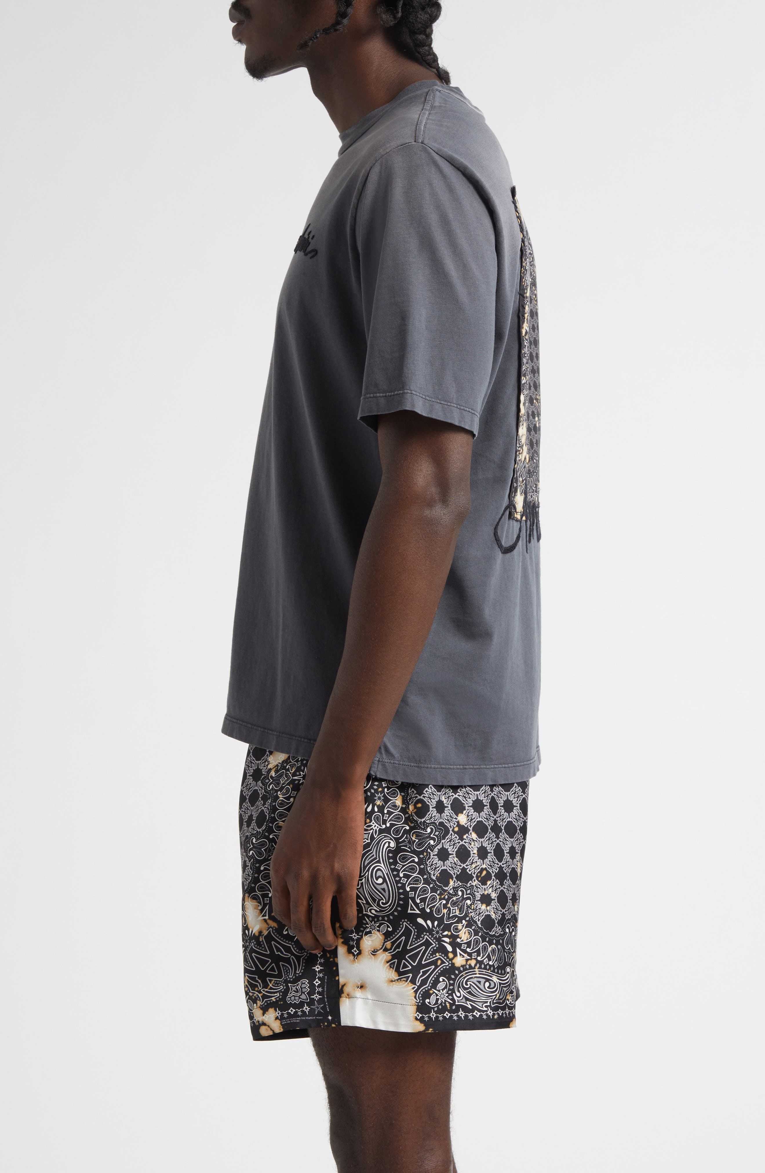 AMIRI Bleached Bandana Patch T-Shirt in Black at Nordstrom - 4