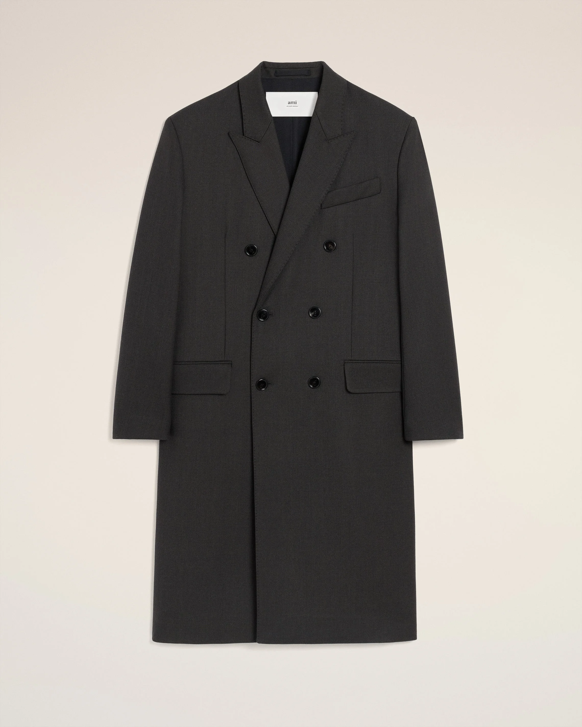 BLACK WOOL DOUBLE BREASTED STRAIGTH COAT - 1